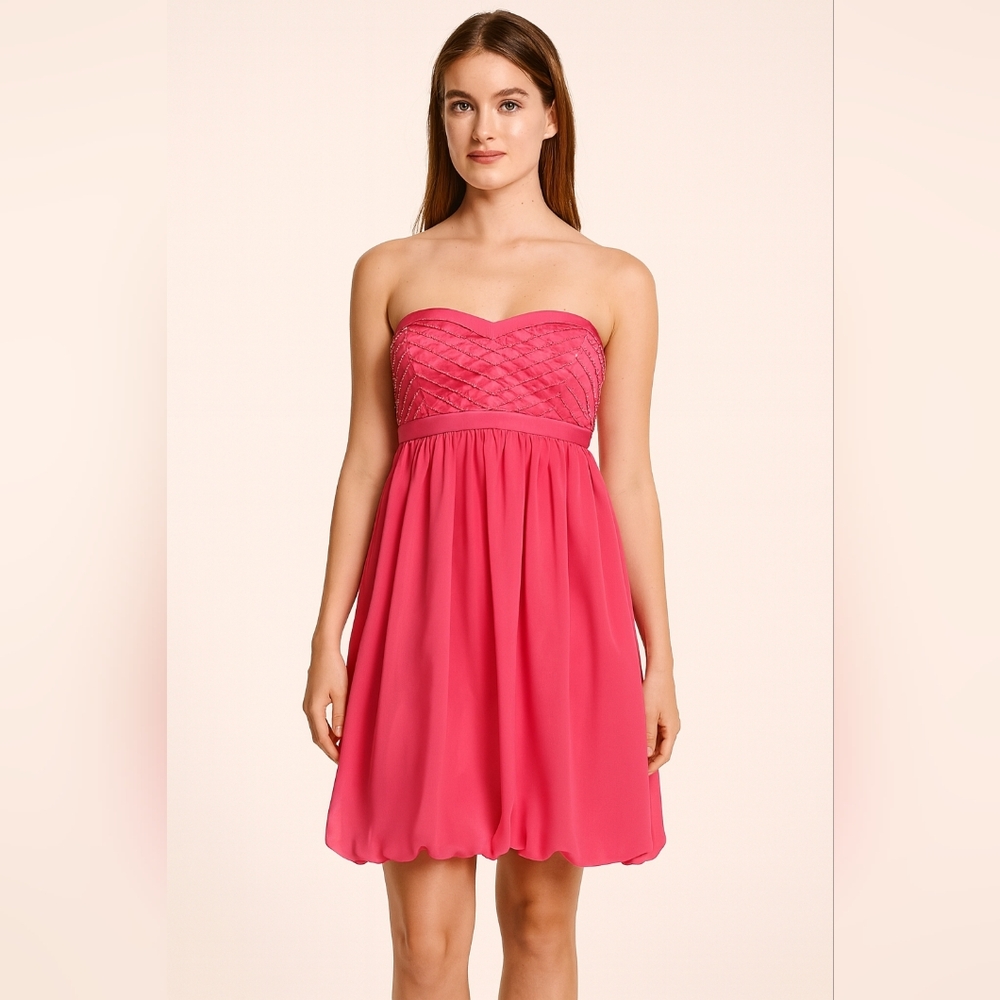 Lipsy London Beaded Hot Pink Bubble Hem Strapless Sweetheart Dress 8